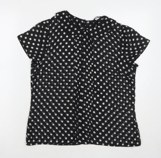 M&Co Womens Black Polka Dot Polyester Basic Blouse Size 14 Collared