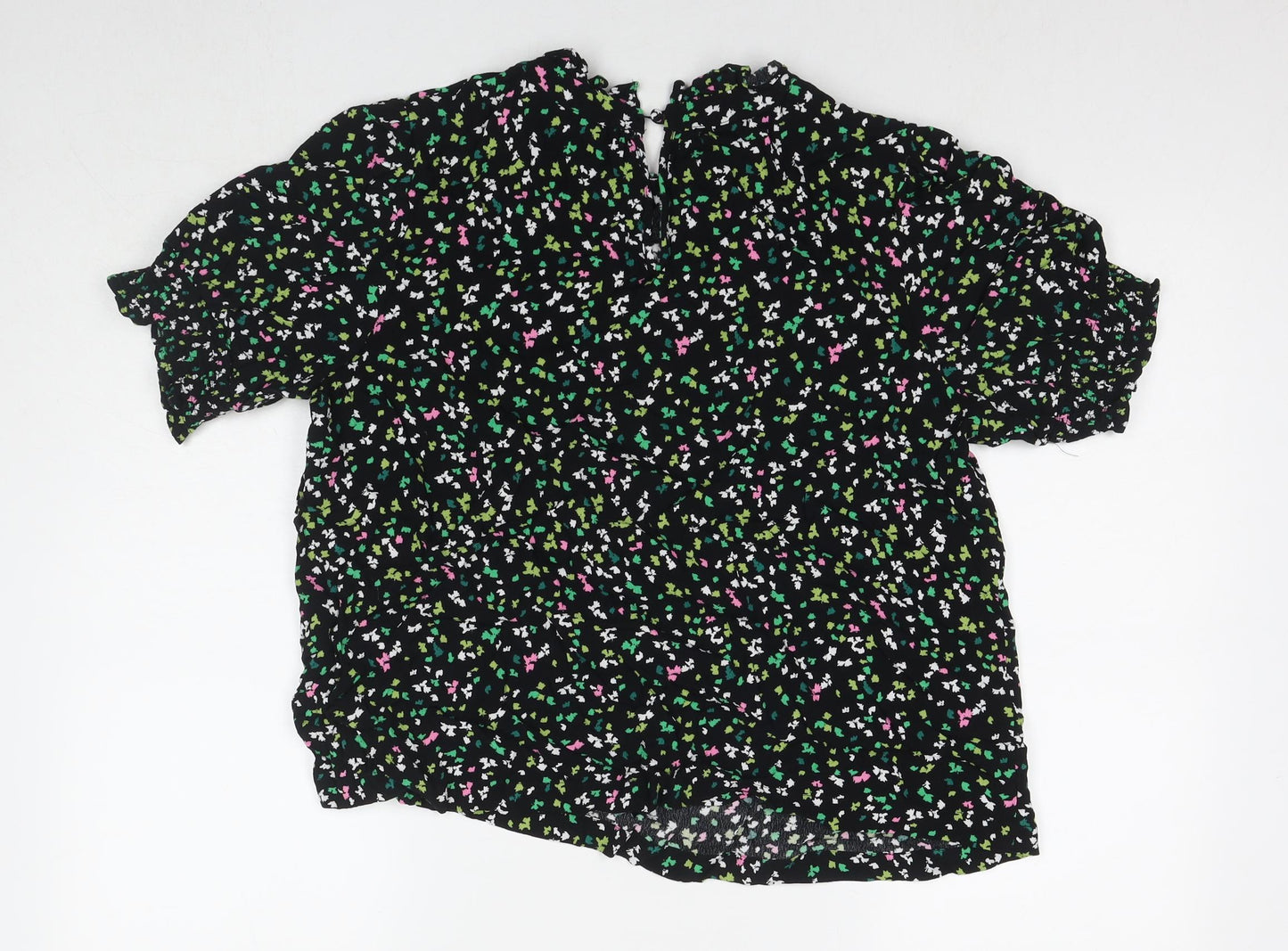 Marks and Spencer Womens Black Floral Viscose Basic T-Shirt Size 18 Round Neck