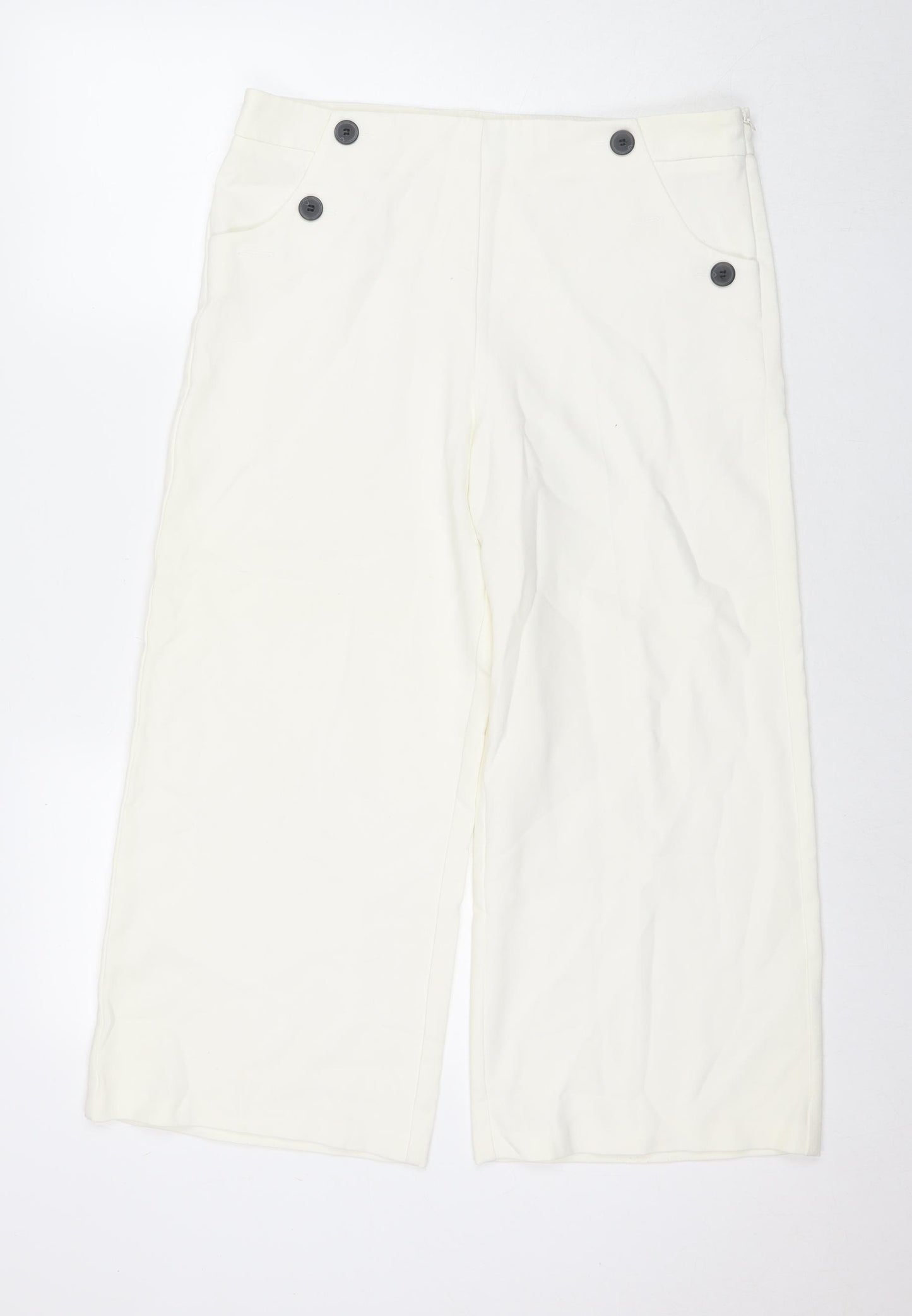 Topshop Womens White Polyester Cropped Trousers Size 14 L23 in Regular Zip