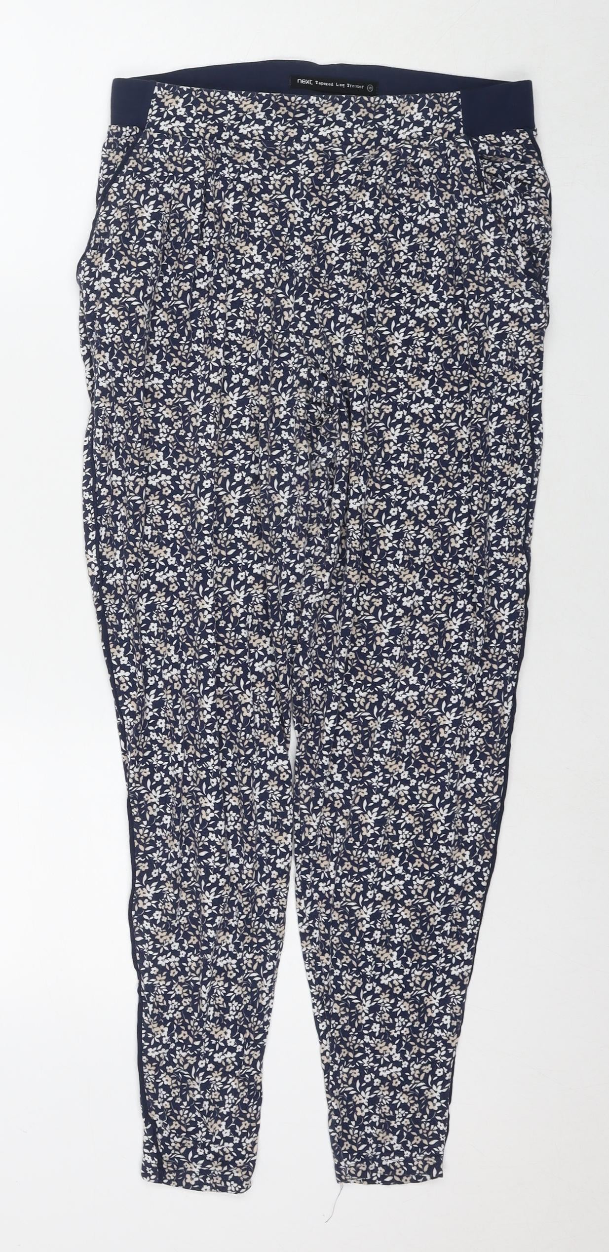 NEXT Womens Blue Floral Viscose Trousers Size 10 L28 in Regular