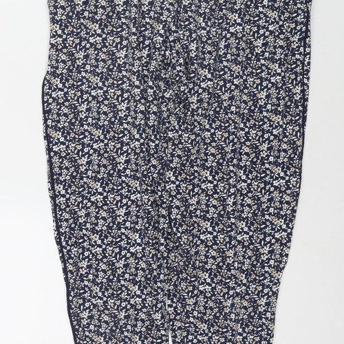 NEXT Womens Blue Floral Viscose Trousers Size 10 L28 in Regular