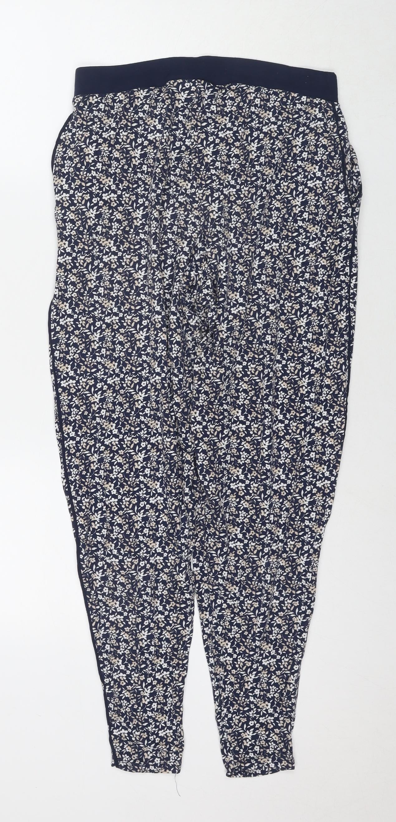 NEXT Womens Blue Floral Viscose Trousers Size 10 L28 in Regular