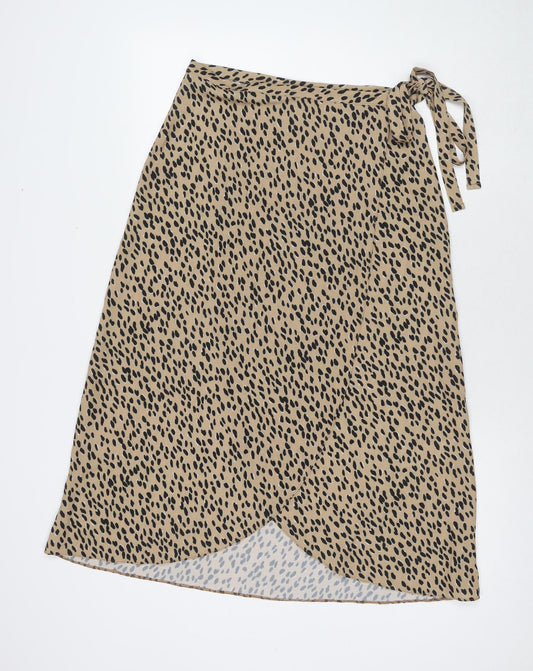 New Look Womens Beige Animal Print Viscose Wrap Skirt Size 10 Button