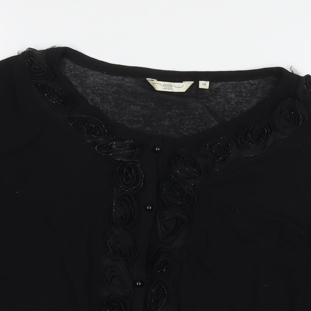 New Look Womens Black Polyester Basic Button-Up Size 18 V-Neck