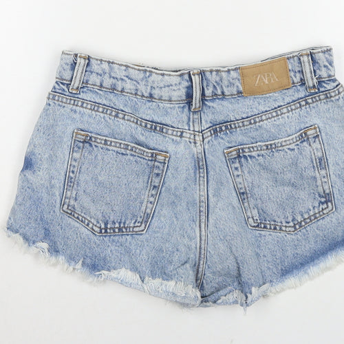 Zara Womens Blue Cotton Cut-Off Shorts Size 6 L3 in Regular Zip