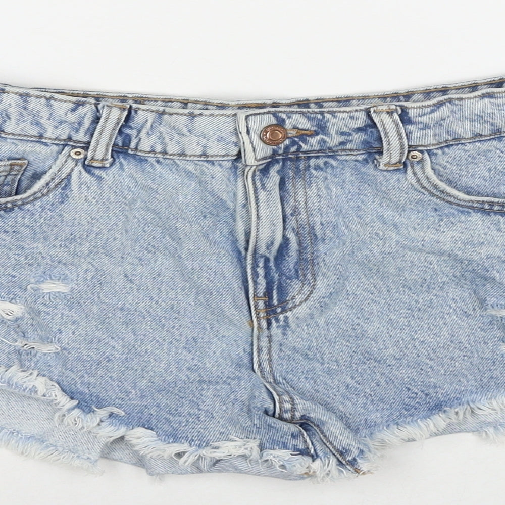 Zara Womens Blue Cotton Cut-Off Shorts Size 6 L3 in Regular Zip