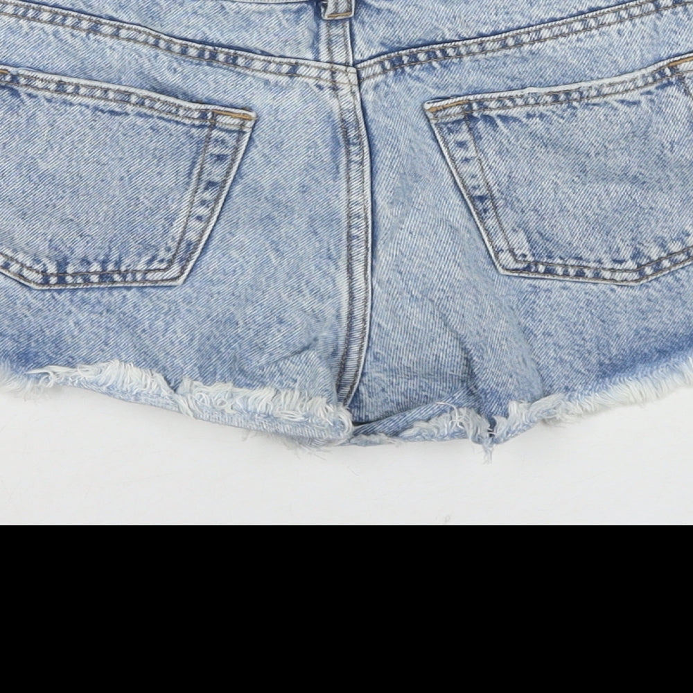 Zara Womens Blue Cotton Cut-Off Shorts Size 6 L3 in Regular Zip