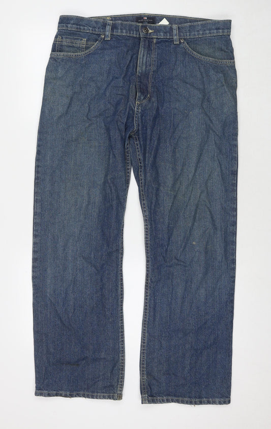 Blue Harbour Mens Blue Cotton Straight Jeans Size 36 in L29 in Regular Zip