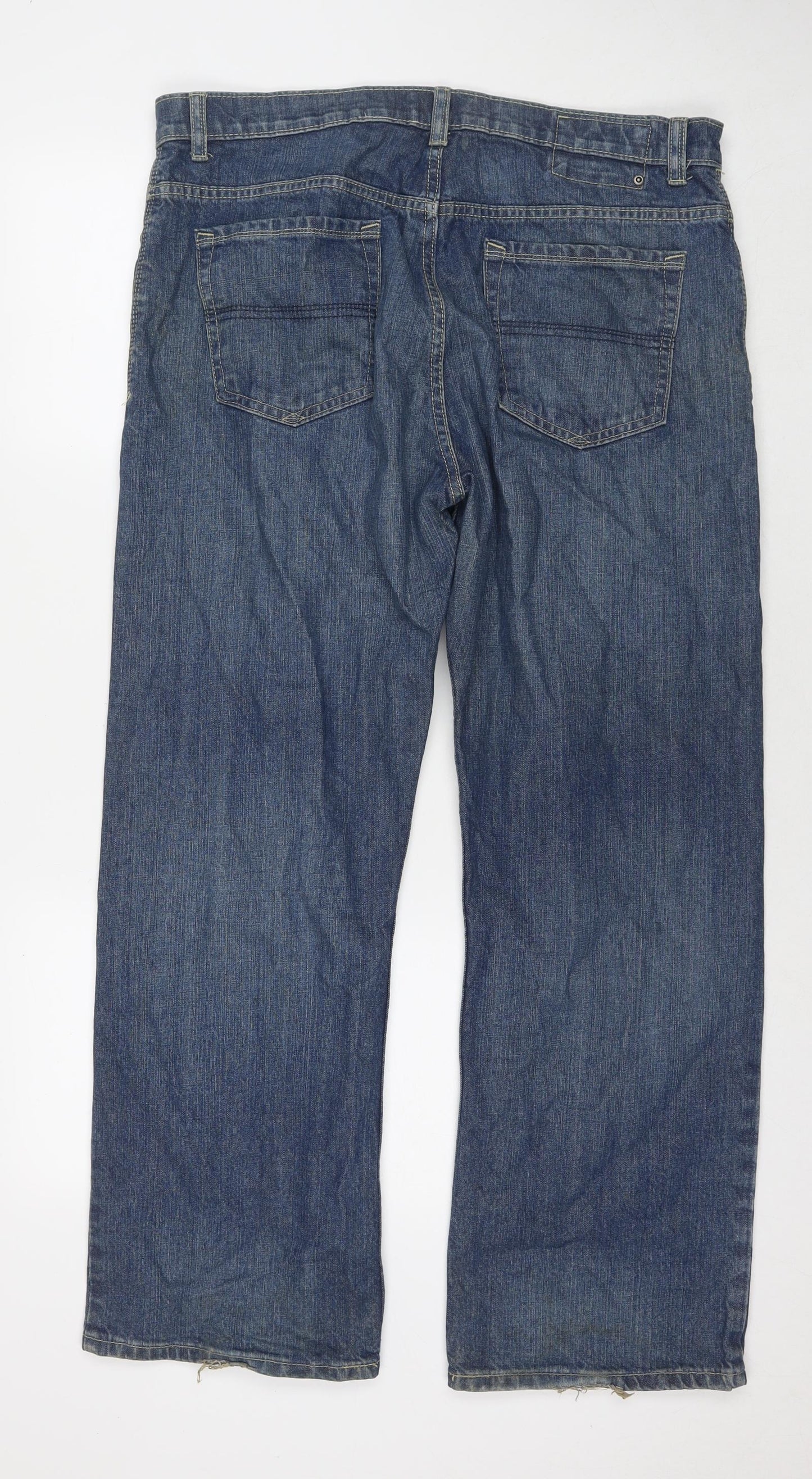 Blue Harbour Mens Blue Cotton Straight Jeans Size 36 in L29 in Regular Zip