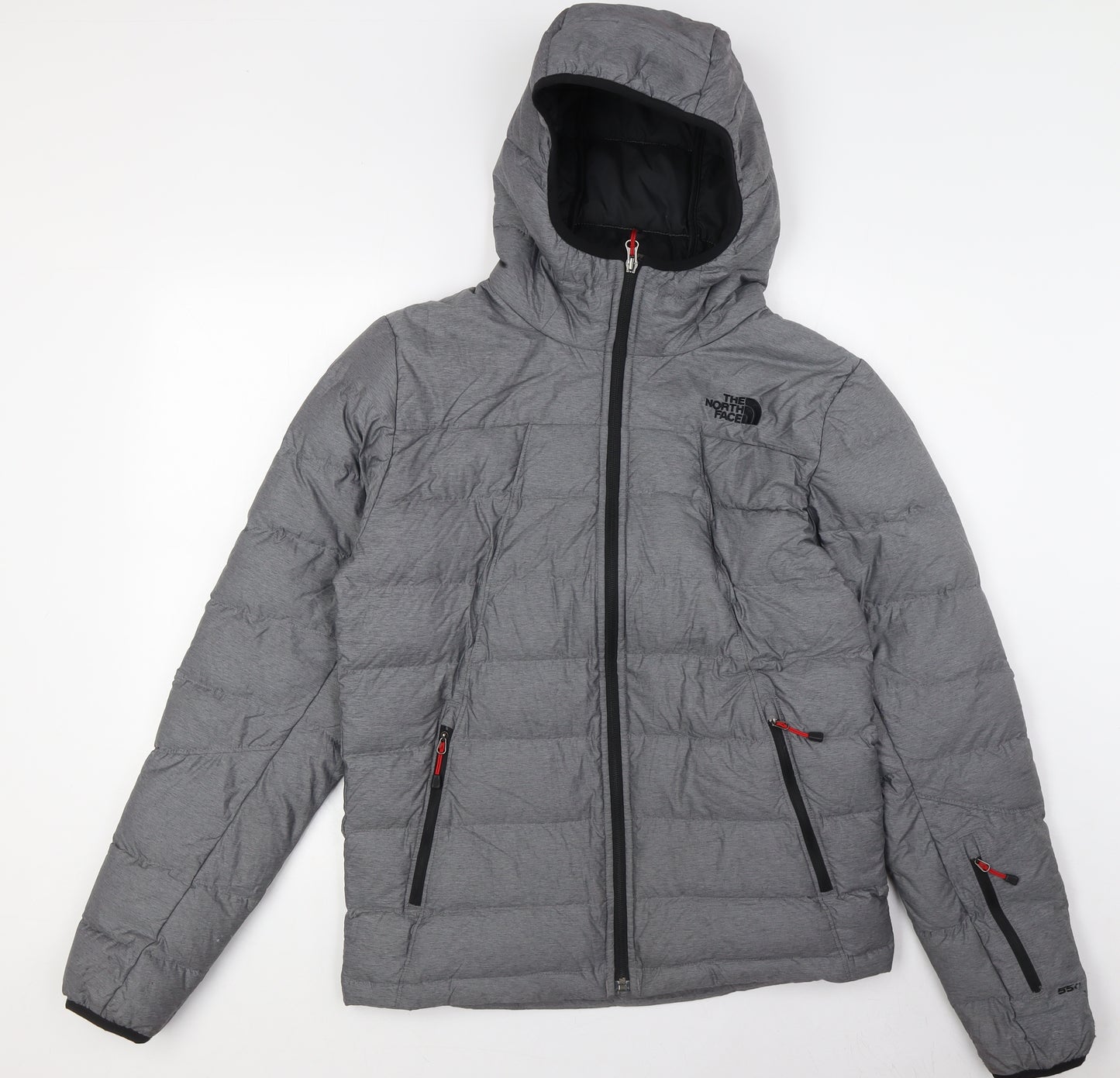 The North Face Mens Grey Puffer Jacket Jacket Size S Zip - Sleeve Pocket, Hood