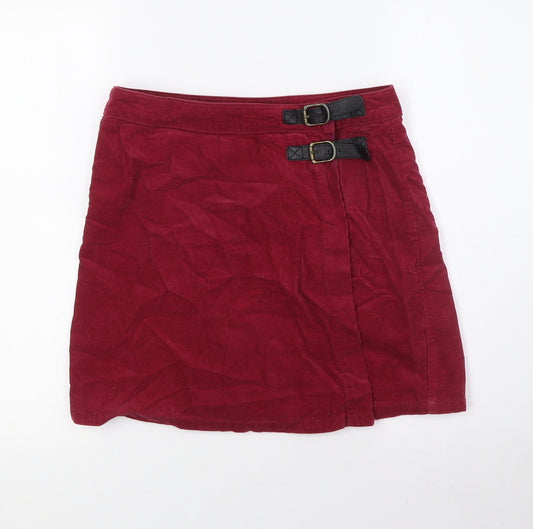 George Womens Red Cotton Wrap Skirt Size 8 Buckle