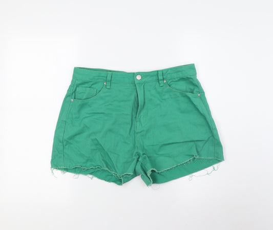 Urban Revivo Womens Green Cotton Bermuda Shorts Size 14 Regular Button - Raw Hem