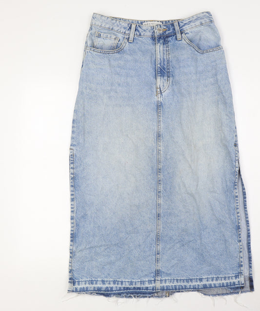 Denim Co Womens Blue Cotton A-Line Skirt Size 10 Button - Raw Hem