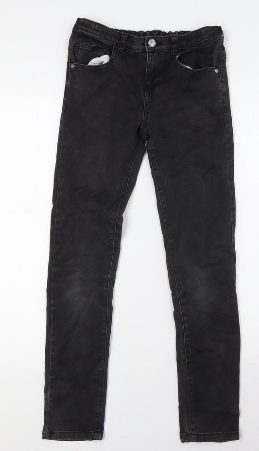 Nutmeg Boys Black Cotton Straight Jeans Size 11-12 Years L28 in Regular Button