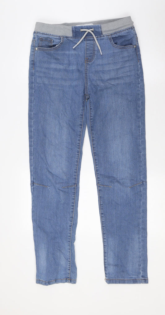 Denim Co Girls Blue Cotton Straight Jeans Size 13-14 Years L30 in Regular Tie - Elasticated Waist