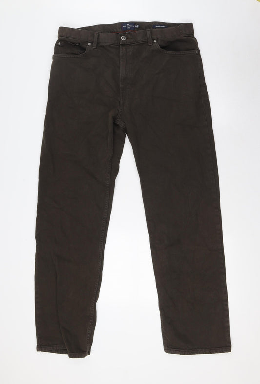 Blue Harbour Mens Brown Cotton Straight Jeans Size 36 in L31 in Regular Button