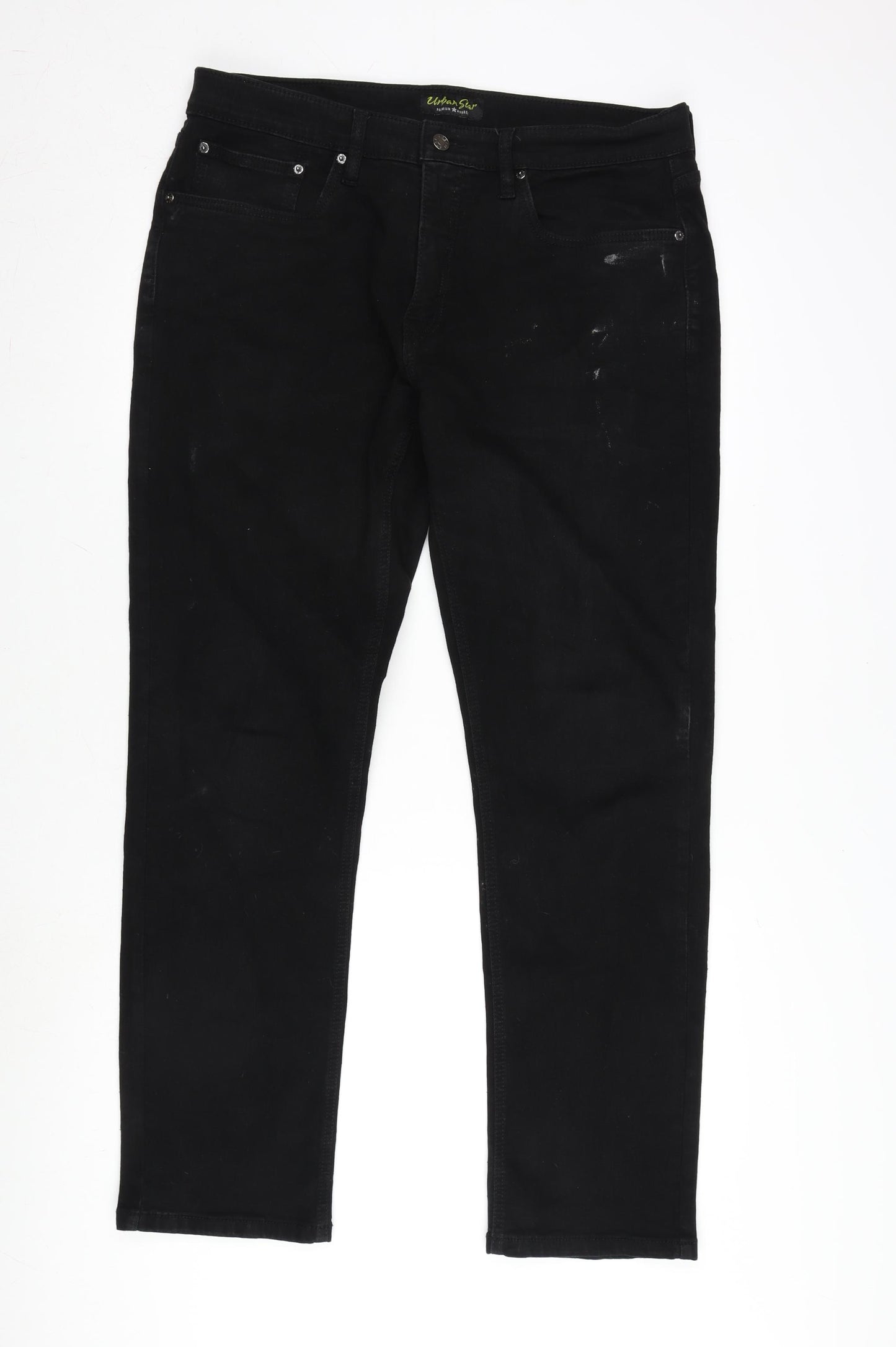 War Star Mens Black Cotton Blend Straight Jeans Size 36 in L32 in Regular Zip