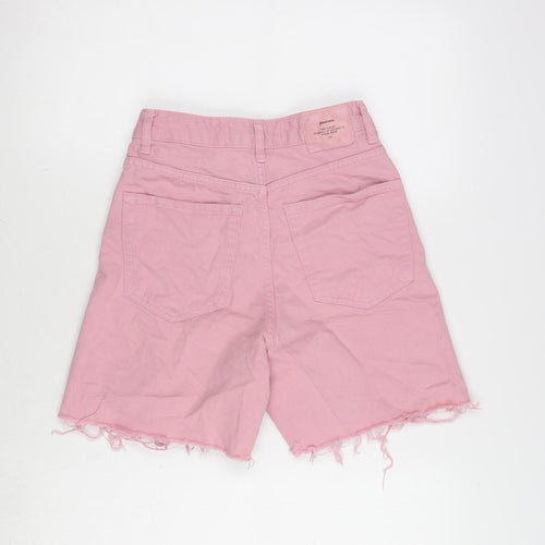 Stradivarius Womens Pink Cotton Cut-Off Shorts Size 6 Regular Tie