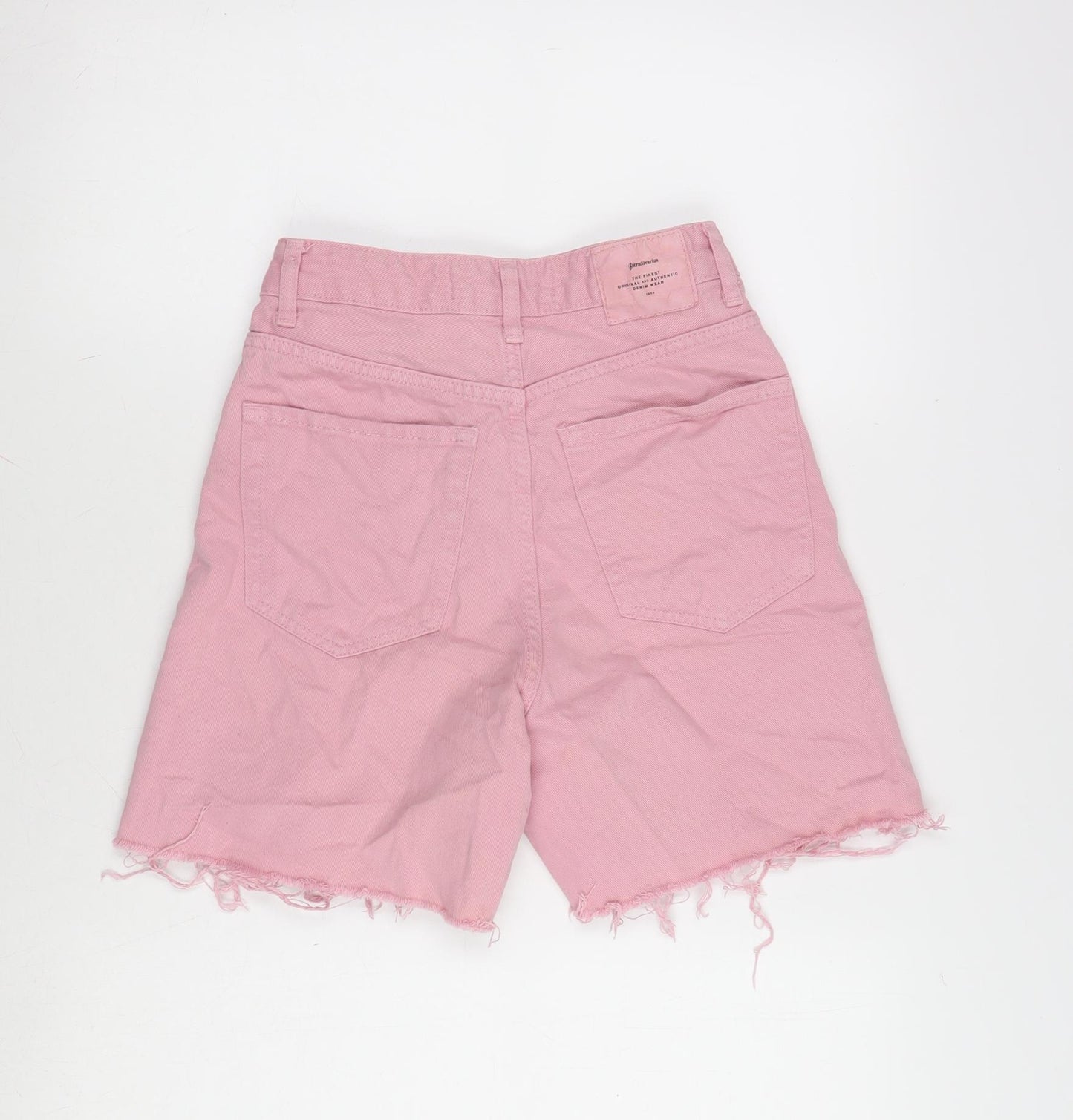 Stradivarius Womens Pink Cotton Cut-Off Shorts Size 6 Regular Tie