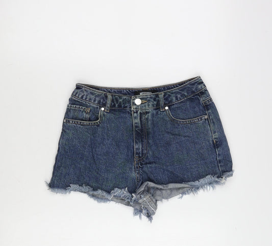 Missguided Womens Blue Cotton Cut-Off Shorts Size 6 Regular Zip