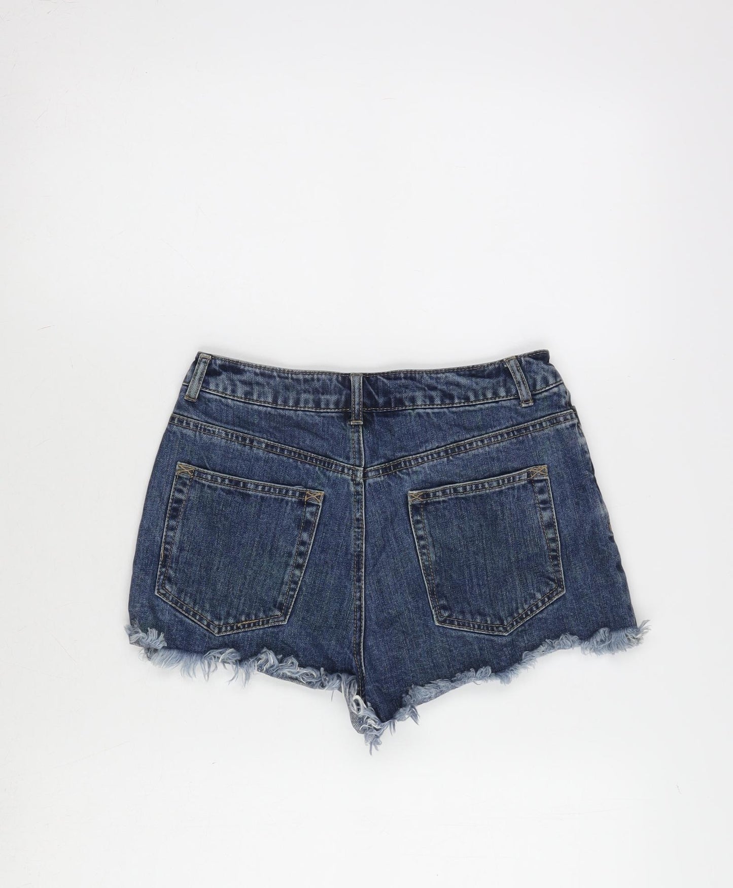 Missguided Womens Blue Cotton Cut-Off Shorts Size 6 Regular Zip