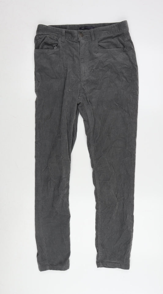 Marks and Spencer Womens Grey Cotton Trousers Size 10 L28 in Regular Zip