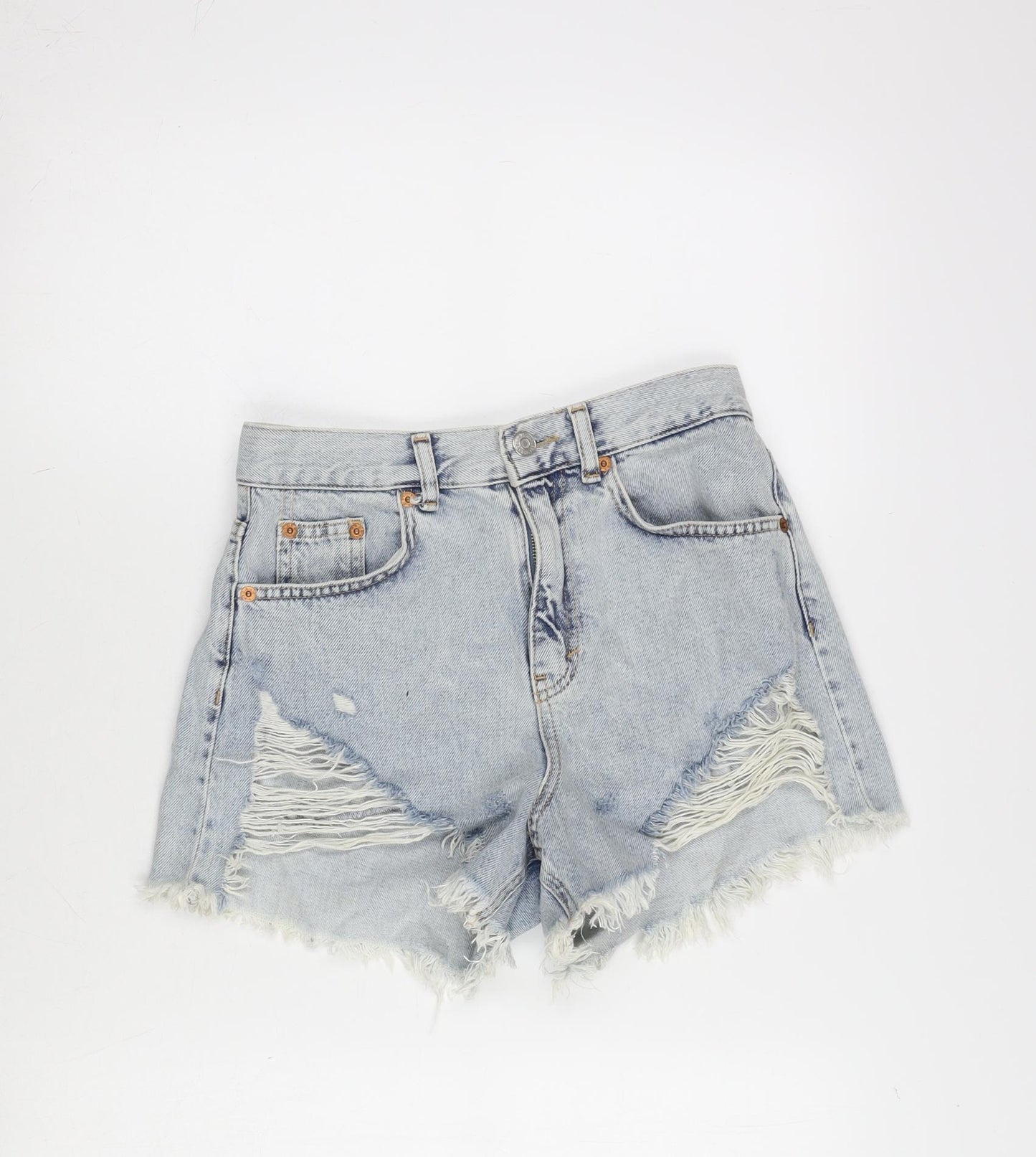 Pull&Bear Womens Blue Cotton Cut-Off Shorts Size 10 Regular Zip