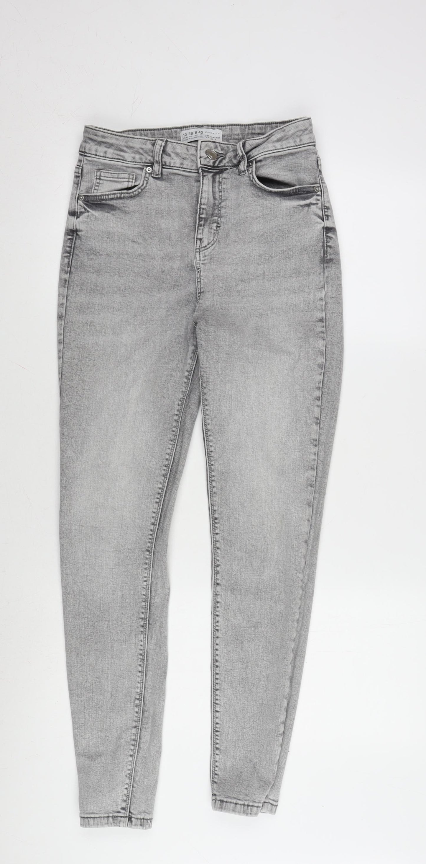 Denim & Co. Womens Grey Cotton Blend Tapered Jeans Size 10 L28 in Regular Zip