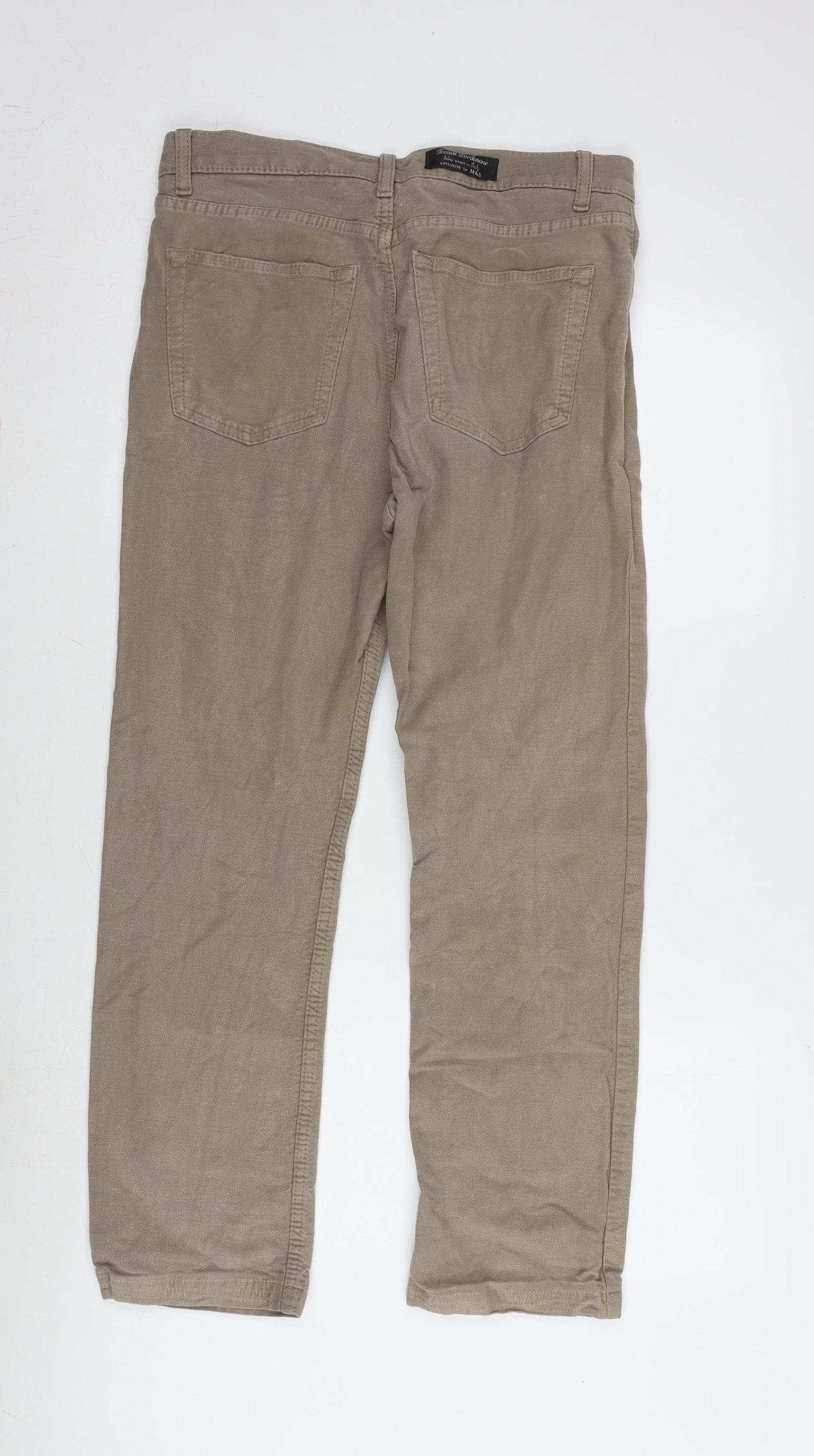 Marks and Spencer Mens Beige Cotton Blend Straight Jeans Size 32 in L30 in Regular Zip