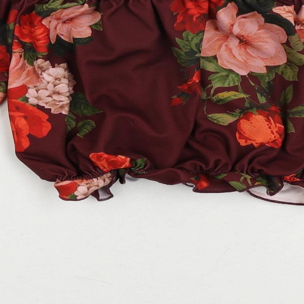 New Look Womens Red Floral Polyester Cropped Blouse Size 12 Off the Shoulder