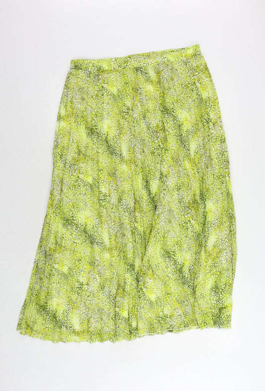 Marks and Spencer Womens Yellow Animal Print Polyester Pleated Skirt Size 16 - Elastic Waist