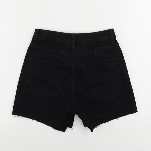 Marks and Spencer Womens Black Cotton Mom Shorts Size 6 L5 in Regular Zip - Raw Hem