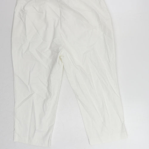 Marks and Spencer Womens White Cotton Cropped Trousers Size 18 L22 in Regular Zip - Elastic Waist