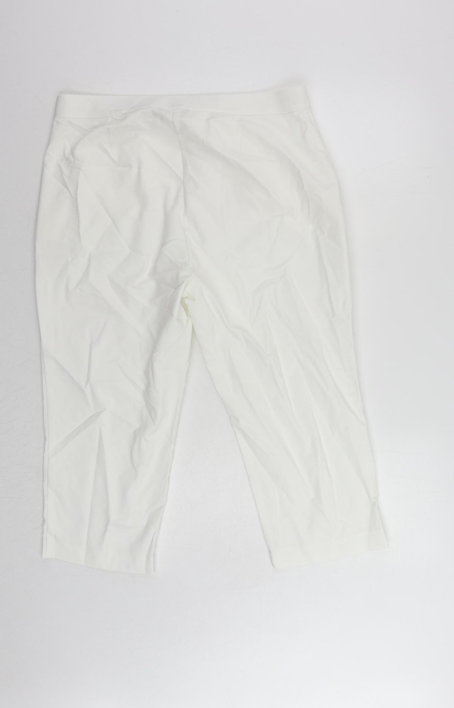 Marks and Spencer Womens White Cotton Cropped Trousers Size 18 L22 in Regular Zip - Elastic Waist