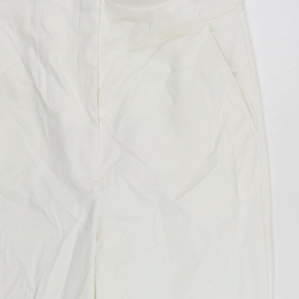 Marks and Spencer Womens White Cotton Cropped Trousers Size 18 L22 in Regular Zip - Elastic Waist