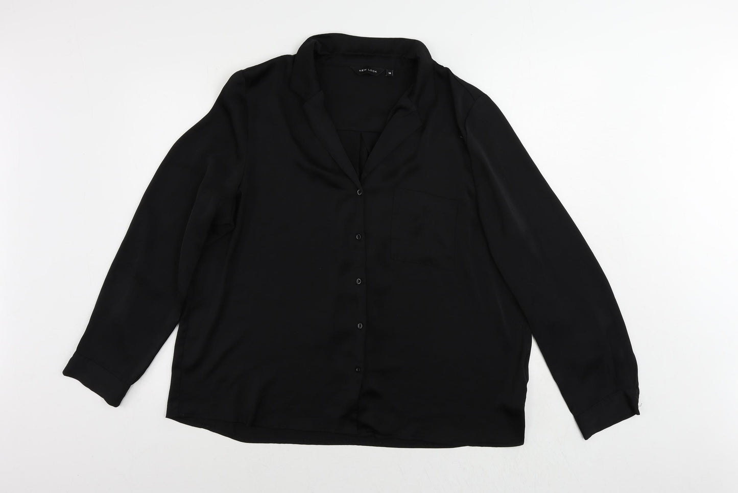 New Look Womens Black Polyester Basic Button-Up Size 18 Collared