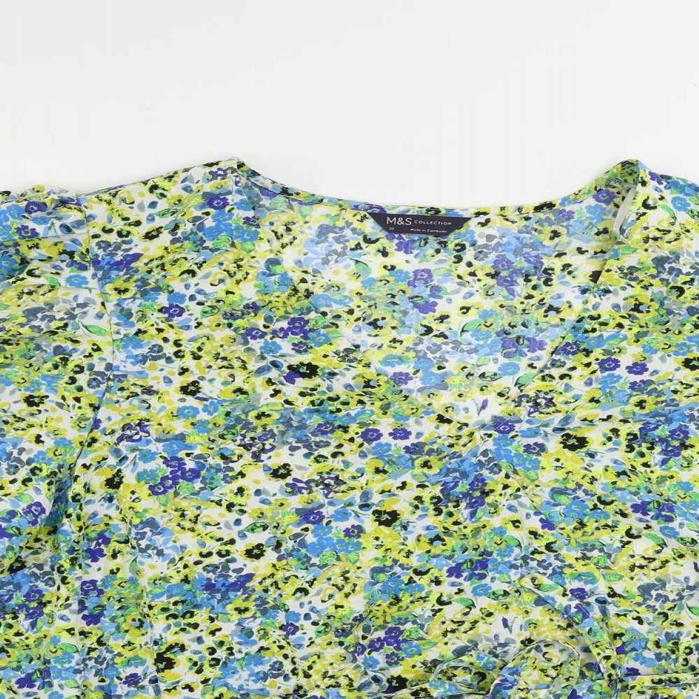 Marks and Spencer Womens Multicoloured Floral Polyester Basic Blouse Size 22 V-Neck - Belted