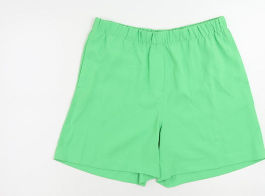 Marks and Spencer Womens Green Polyester Basic Shorts Size 14 L6 in Regular - Elastic Waist