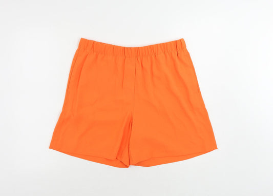 Marks and Spencer Womens Orange Polyester Basic Shorts Size 14 L6 in Regular - Elastic Waist