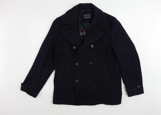 Tommy Hilfiger Mens Blue Pea Coat Coat Size L Button - Vintage