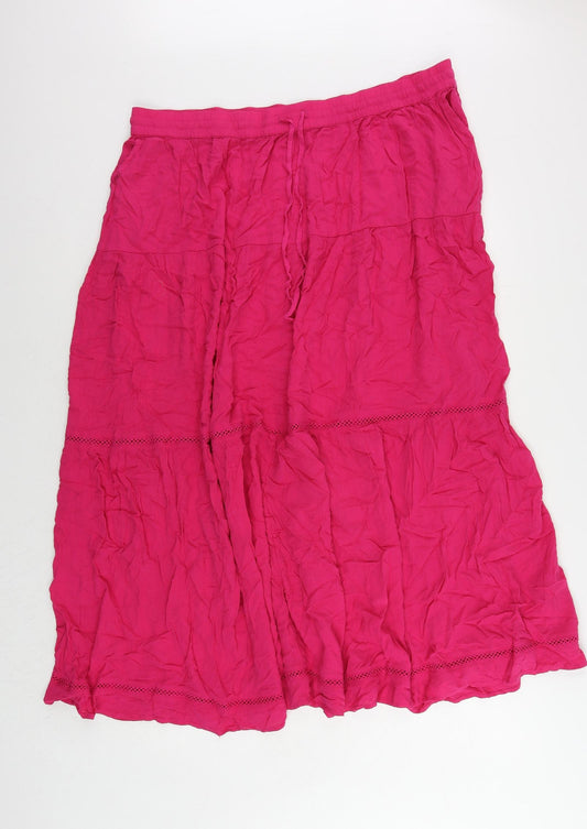 Marks and Spencer Womens Pink Viscose Maxi Skirt Size 20 Drawstring - Elastic Waist