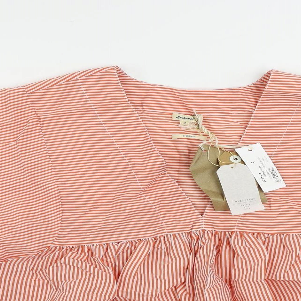 Bellerose Womens Red Striped Cotton Basic Blouse Size M V-Neck