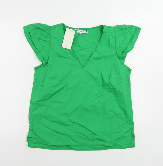 RESERVED Womens Green Cotton Basic Blouse Size 12 V-Neck