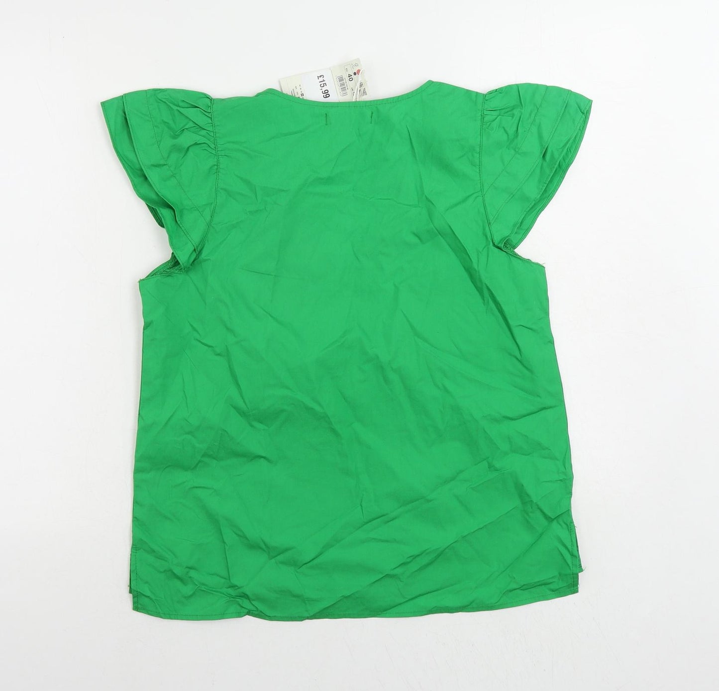 RESERVED Womens Green Cotton Basic Blouse Size 12 V-Neck