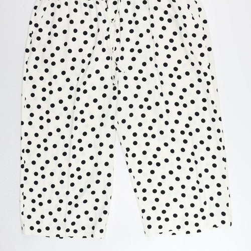 Marks and Spencer Womens White Polka Dot Polyester Cropped Trousers Size 24 L23 in Regular Drawstring - Adjustable Waist