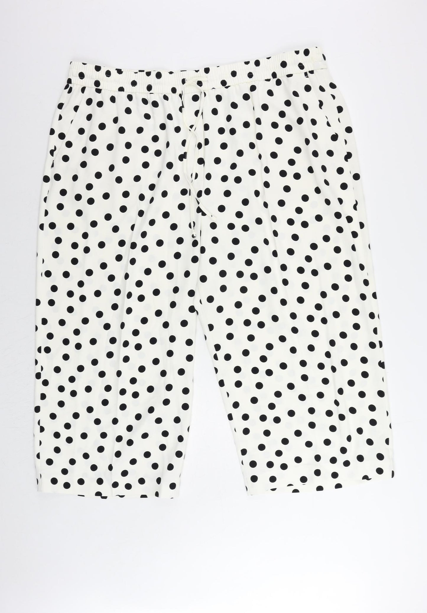 Marks and Spencer Womens White Polka Dot Polyester Cropped Trousers Size 24 L23 in Regular Drawstring - Adjustable Waist