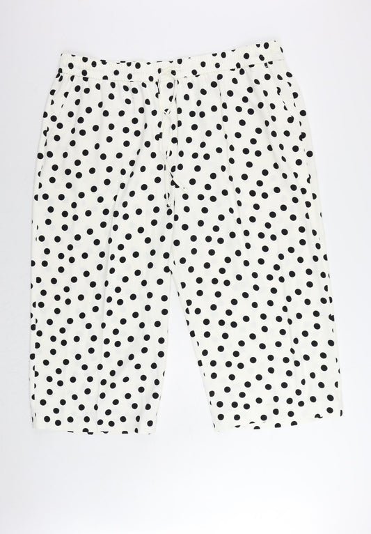 Marks and Spencer Womens White Polka Dot Polyester Cropped Trousers Size 24 L23 in Regular Drawstring - Adjustable Waist