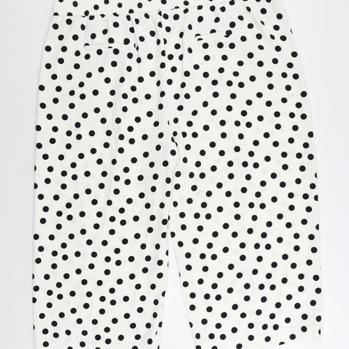 Marks and Spencer Womens White Polka Dot Polyester Cropped Trousers Size 24 L23 in Regular Drawstring - Adjustable Waist