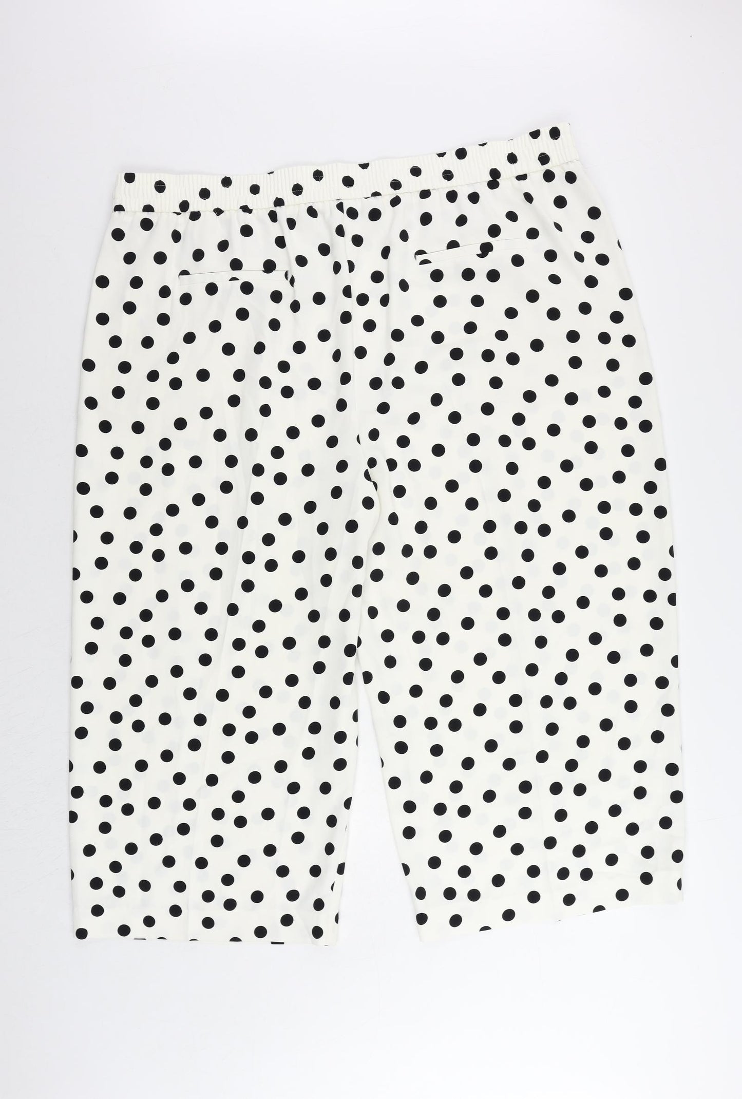 Marks and Spencer Womens White Polka Dot Polyester Cropped Trousers Size 24 L23 in Regular Drawstring - Adjustable Waist