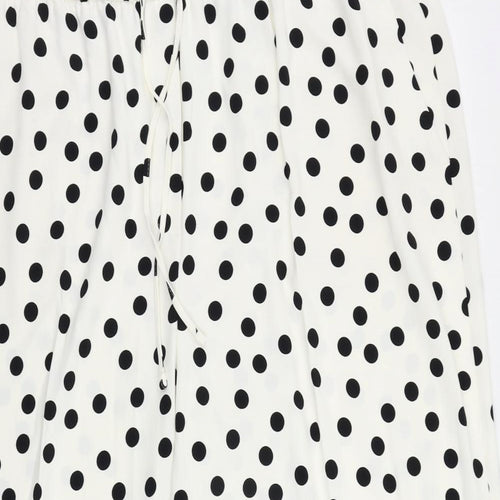 Marks and Spencer Womens White Polka Dot Polyester Cropped Trousers Size 24 L23 in Regular Drawstring - Adjustable Waist